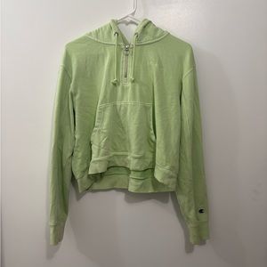 Bright green cropped champion hoodie with 1/3 zipper